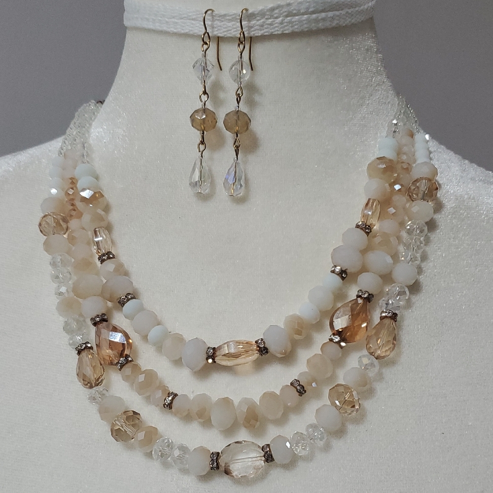 Vintage Cream and Gold Multi-Strand Necklace Set